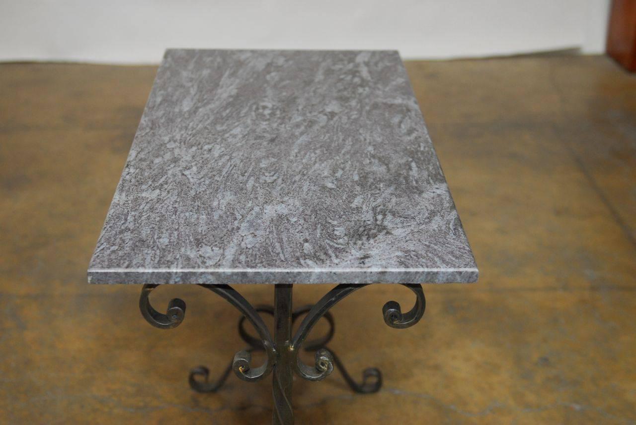 Italian French Style Wrought Iron Marble-Top Console Table