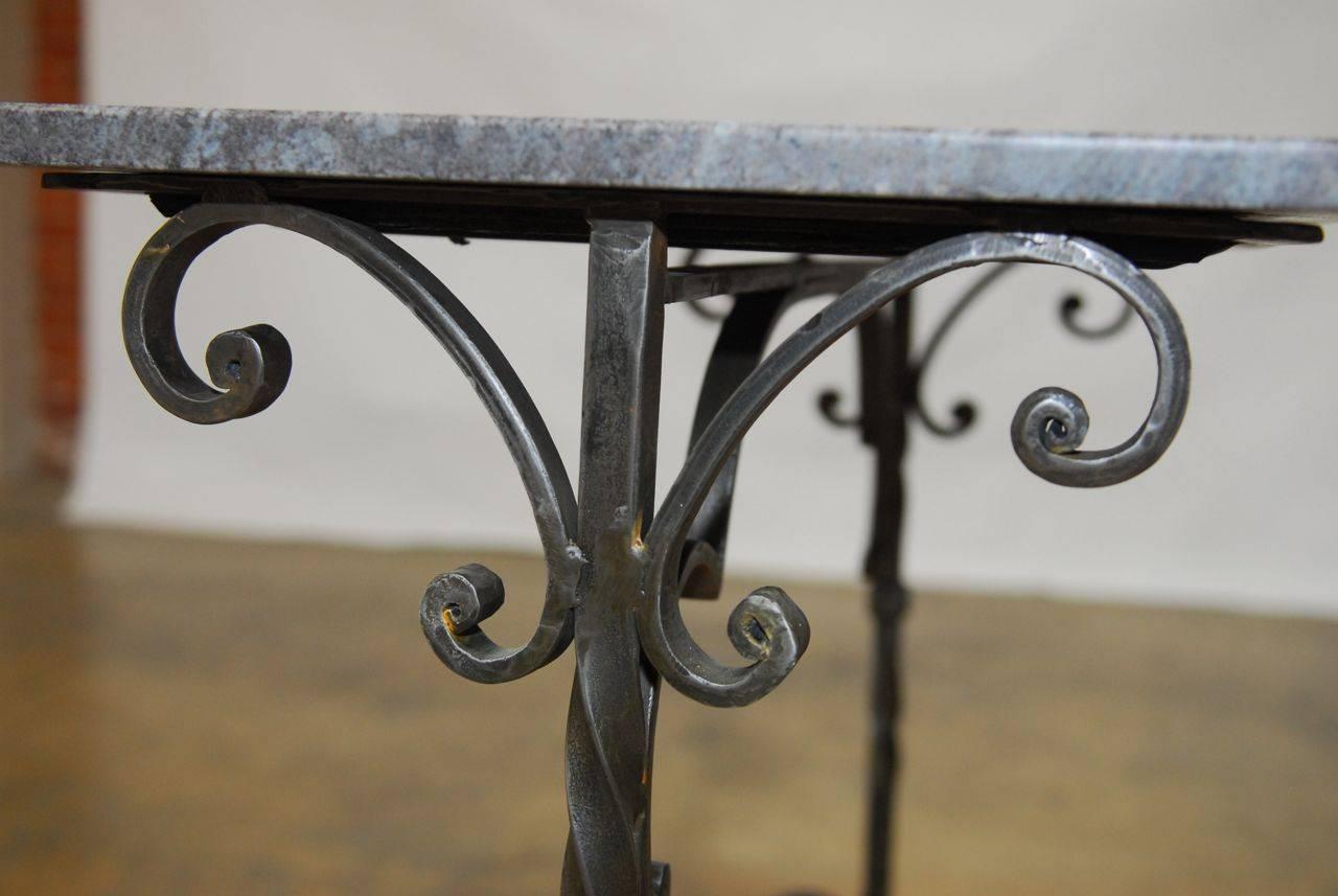 French Style Wrought Iron Marble-Top Console Table In Excellent Condition In Rio Vista, CA