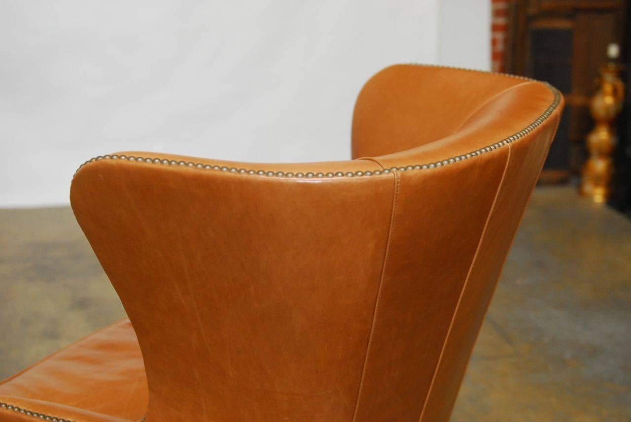 Mid-Century Style Leather Butterfly Wing Chair In Excellent Condition In Rio Vista, CA