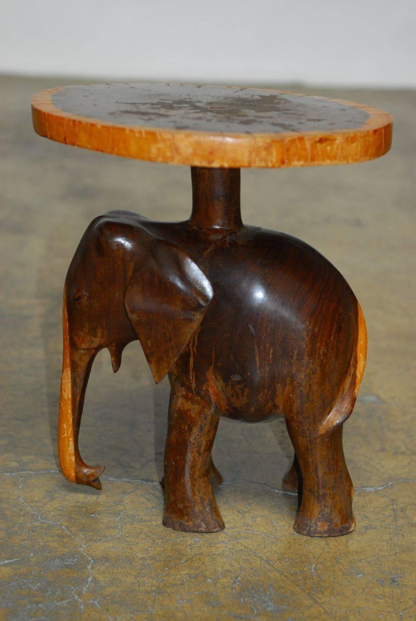 carved elephant side table