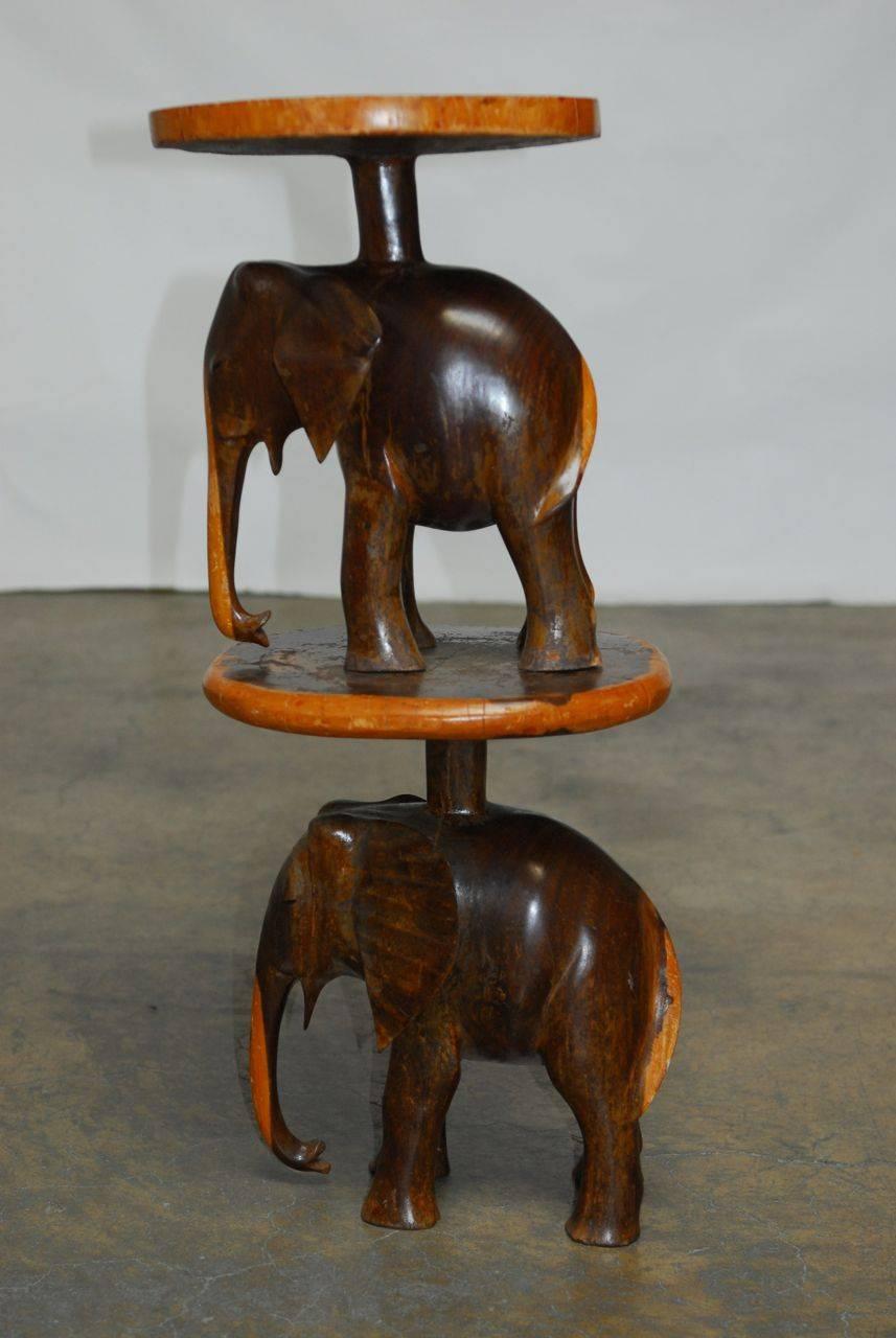 Pair of Carved Elephant Drink Tables or Stools In Good Condition In Rio Vista, CA