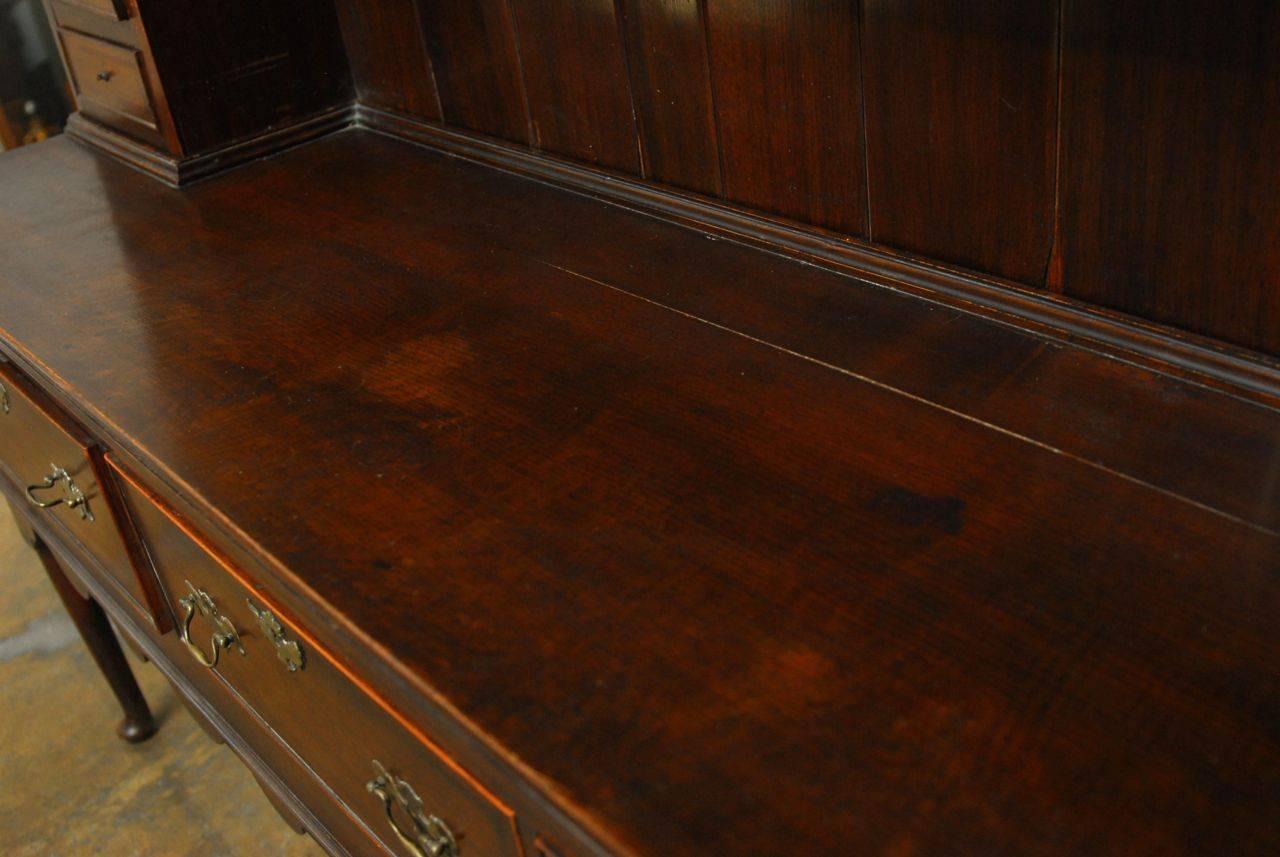 Brass 18th Century English Oak Welsh Dresser and Rack