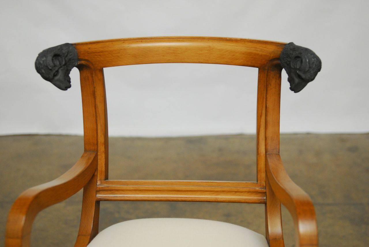 Pair of Italian Klismos Style Bar Stools with Rams Heads 1