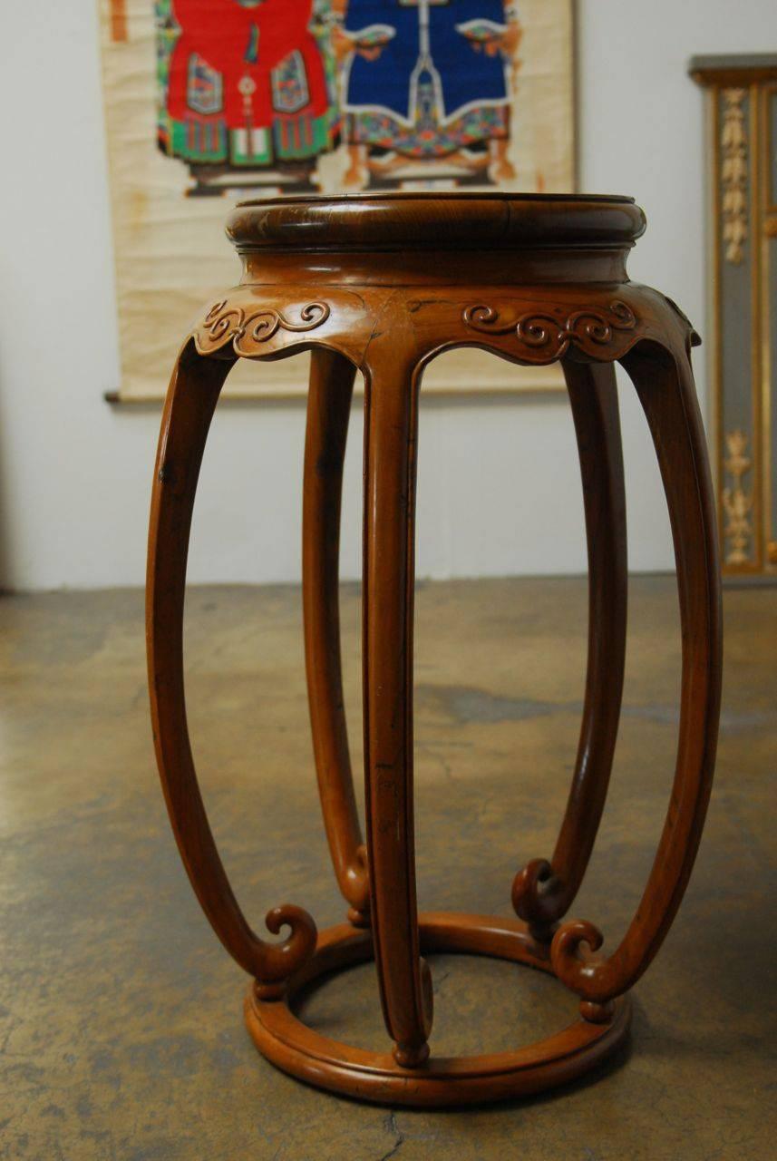 Chinese Carved Elmwood Pedestal Stand In Good Condition In Rio Vista, CA