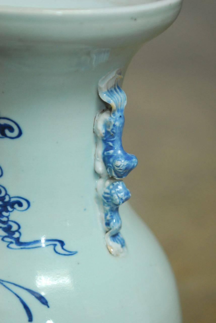 Hand-Painted Chinese Porcelain Hehe Erxian Blue and White Baluster Vase