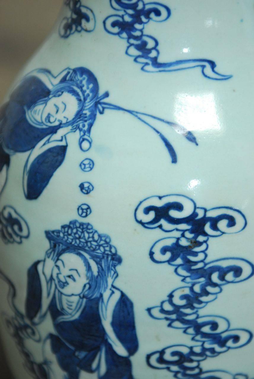 Chinese Porcelain Hehe Erxian Blue and White Baluster Vase In Good Condition In Rio Vista, CA