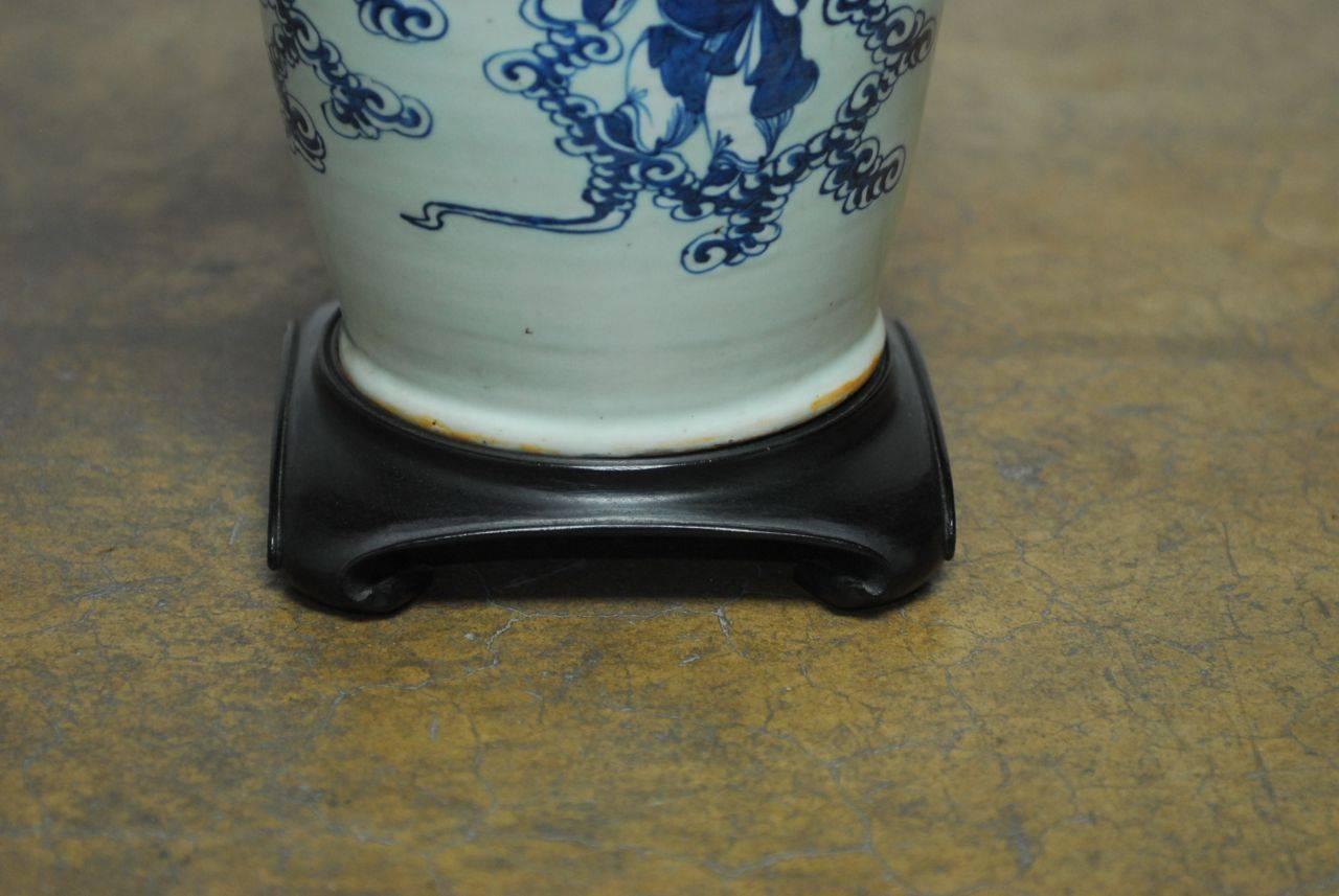 19th Century Chinese Porcelain Hehe Erxian Blue and White Baluster Vase