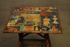 English Bamboo Two-Tier Decoupage Table
