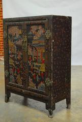 Chinese Polychrome Scholars Bookcase Cabinet