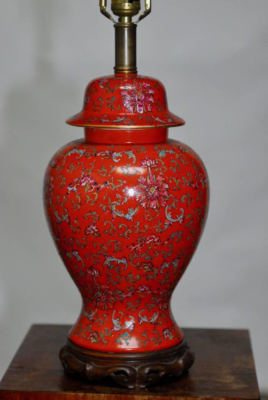 Chinese Export Chinese Red Ginger Jar Table Lamp