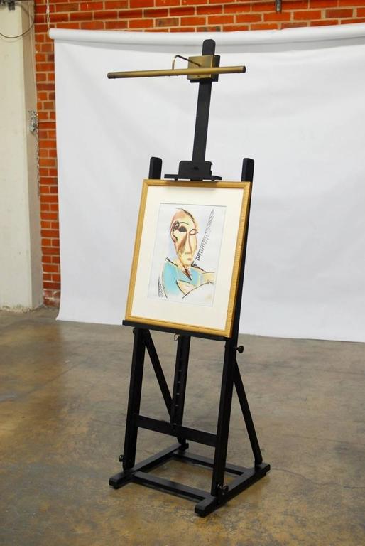 Ebonized Studio Artist's Floor Easel with Brass Light For Sale at 1stdibs
