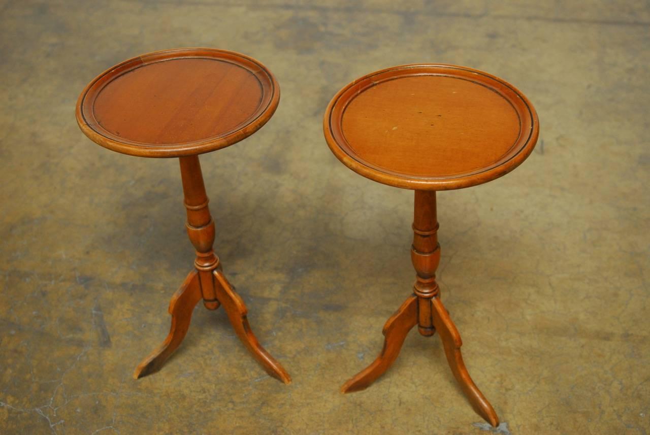 Hand-Crafted Pair of Italian Mahogany Tripod Drink Tables