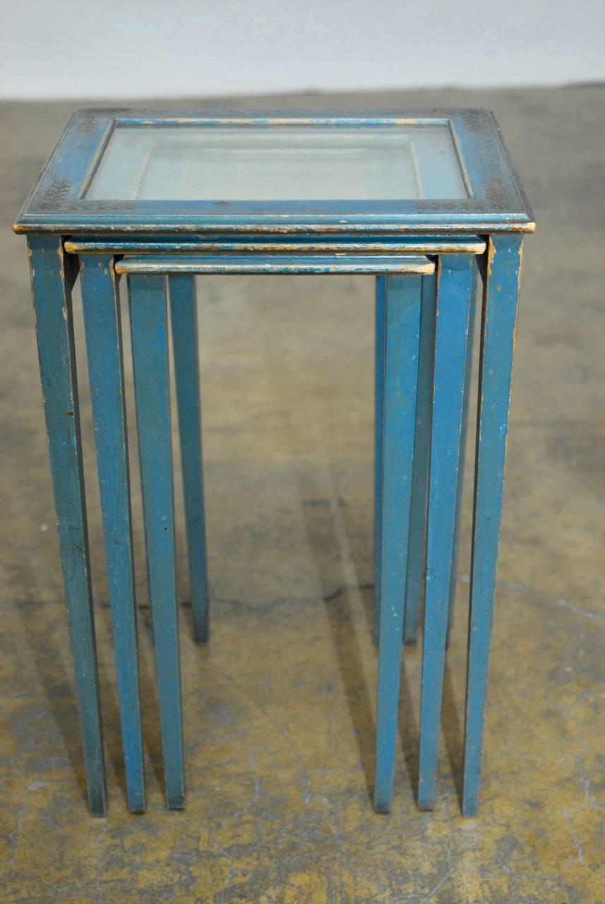 Glass French Style Painted Nesting Tables