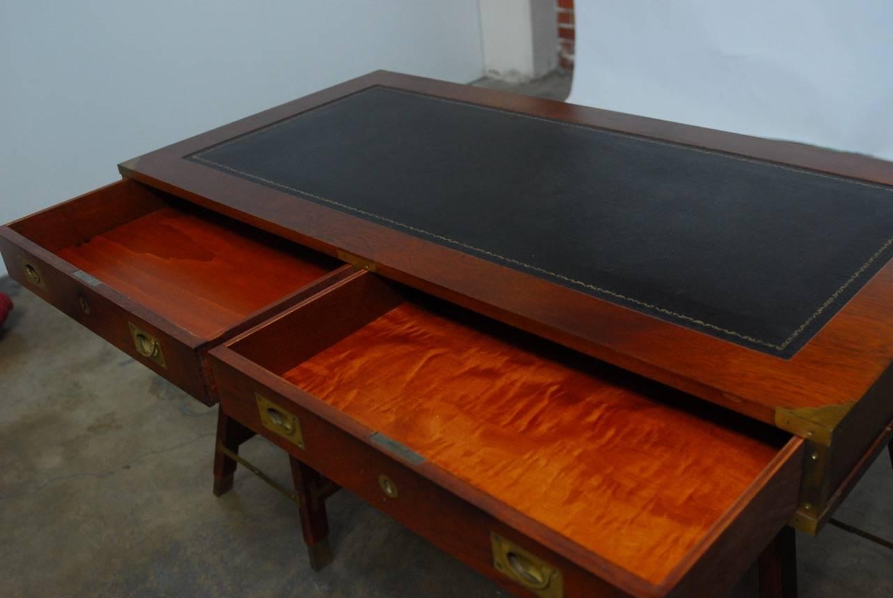English British Campaign Desk with Tooled Leather Top