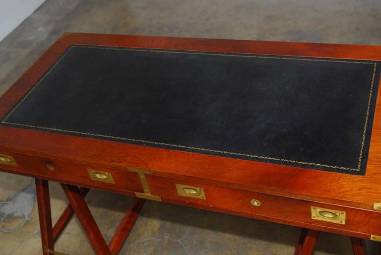 British Campaign Desk with Tooled Leather Top at 1stDibs