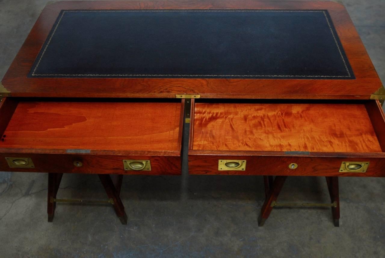 20th Century British Campaign Desk with Tooled Leather Top