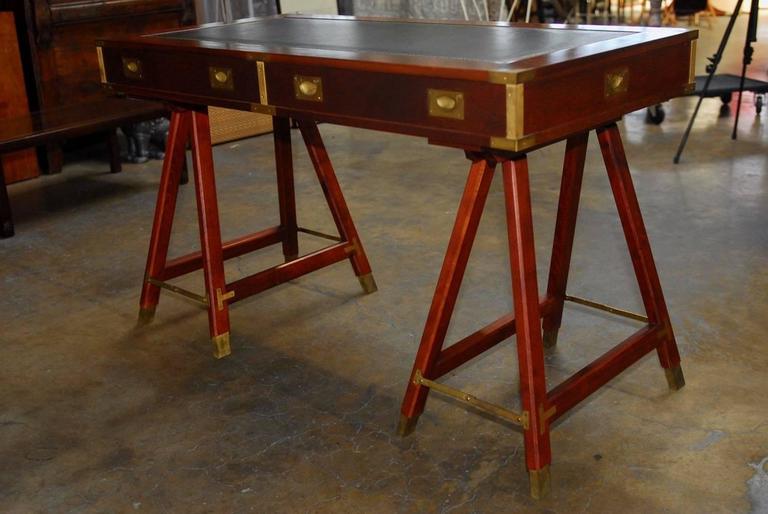 British Campaign Desk with Tooled Leather Top at 1stDibs