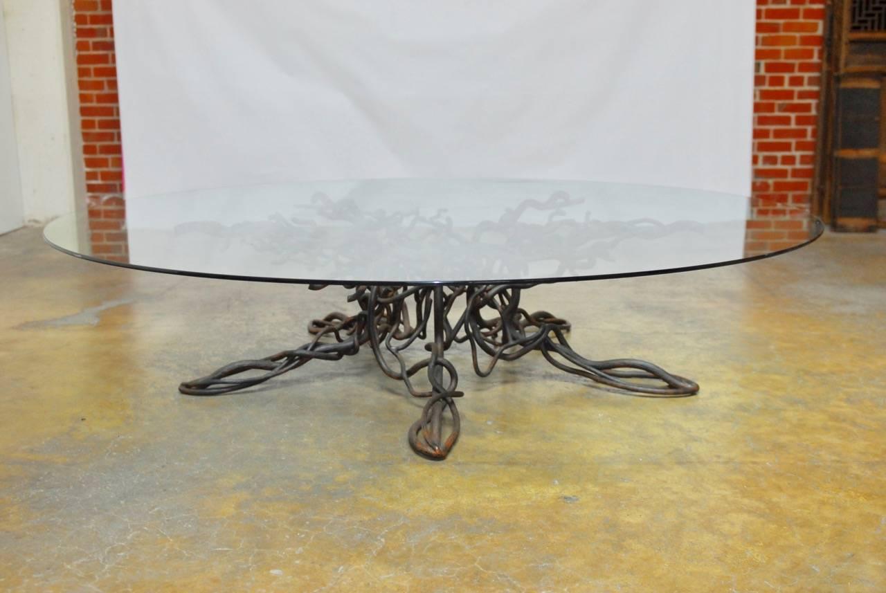 Hand-Crafted Giacometti Inspired Twisted Iron Cocktail Table