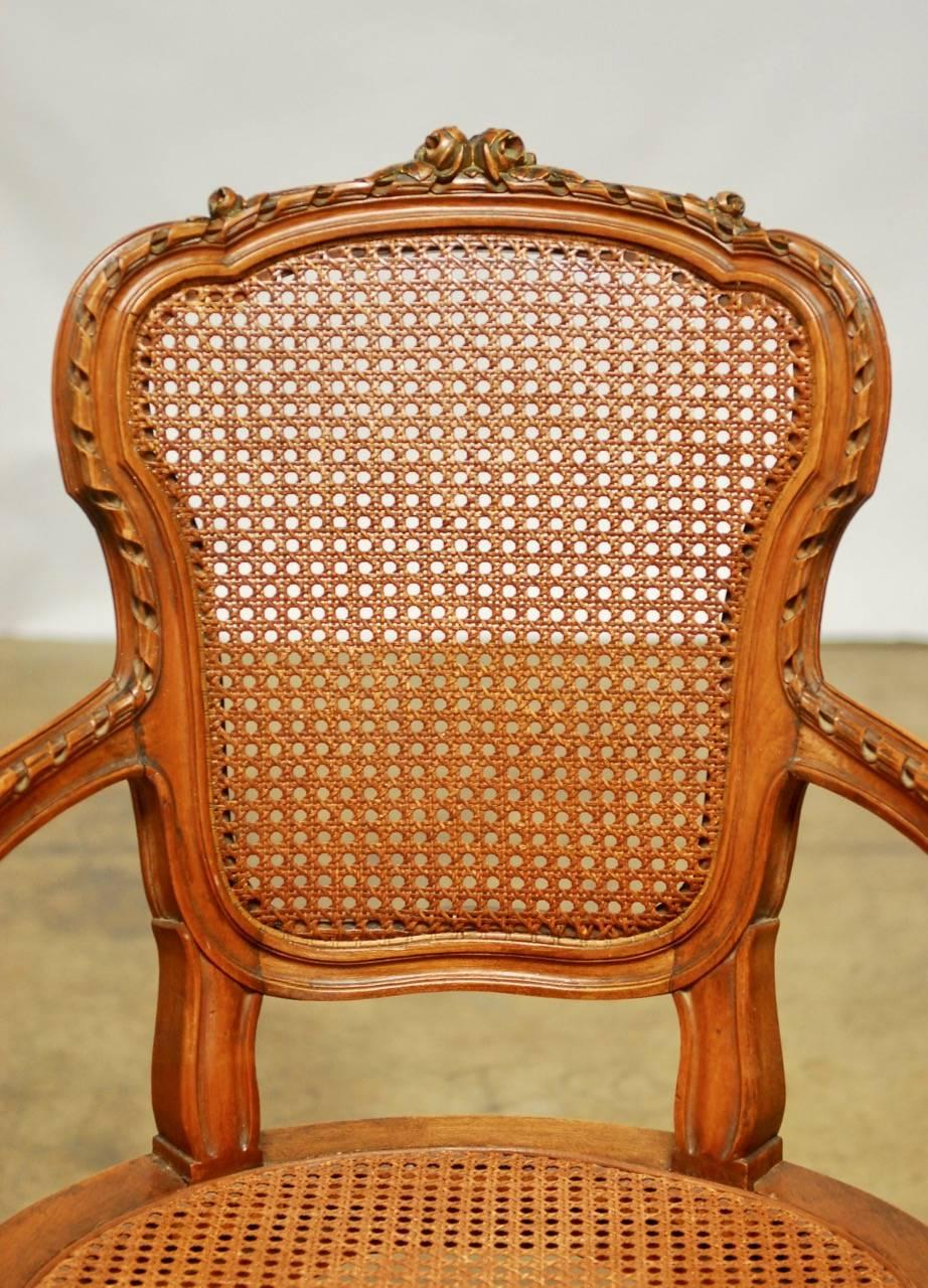 Neoclassical Louis XVI Shield Back Caned Fauteuil For Sale 1