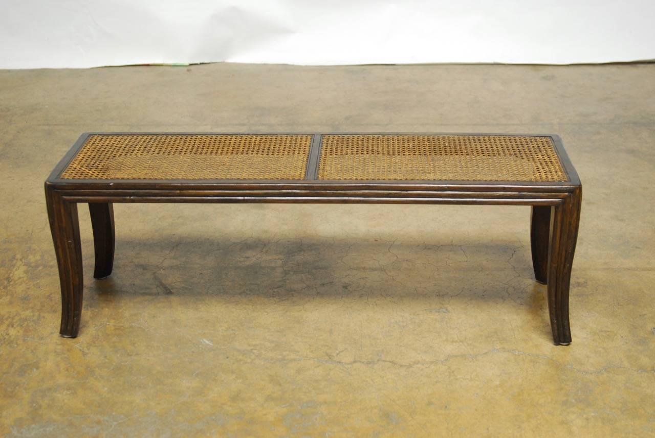McGuire Caned Mahogany Bench with Saber Legs In Excellent Condition In Rio Vista, CA