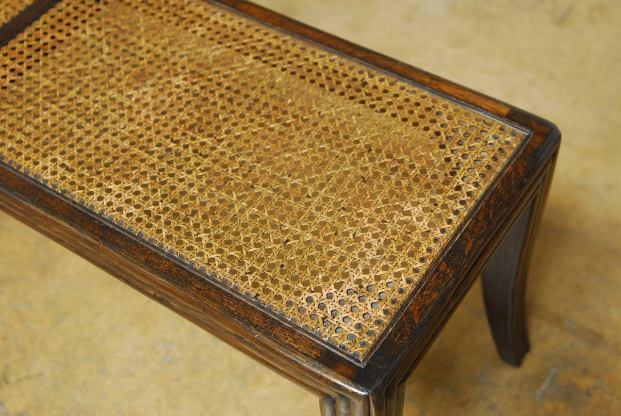 20th Century McGuire Caned Mahogany Bench with Saber Legs