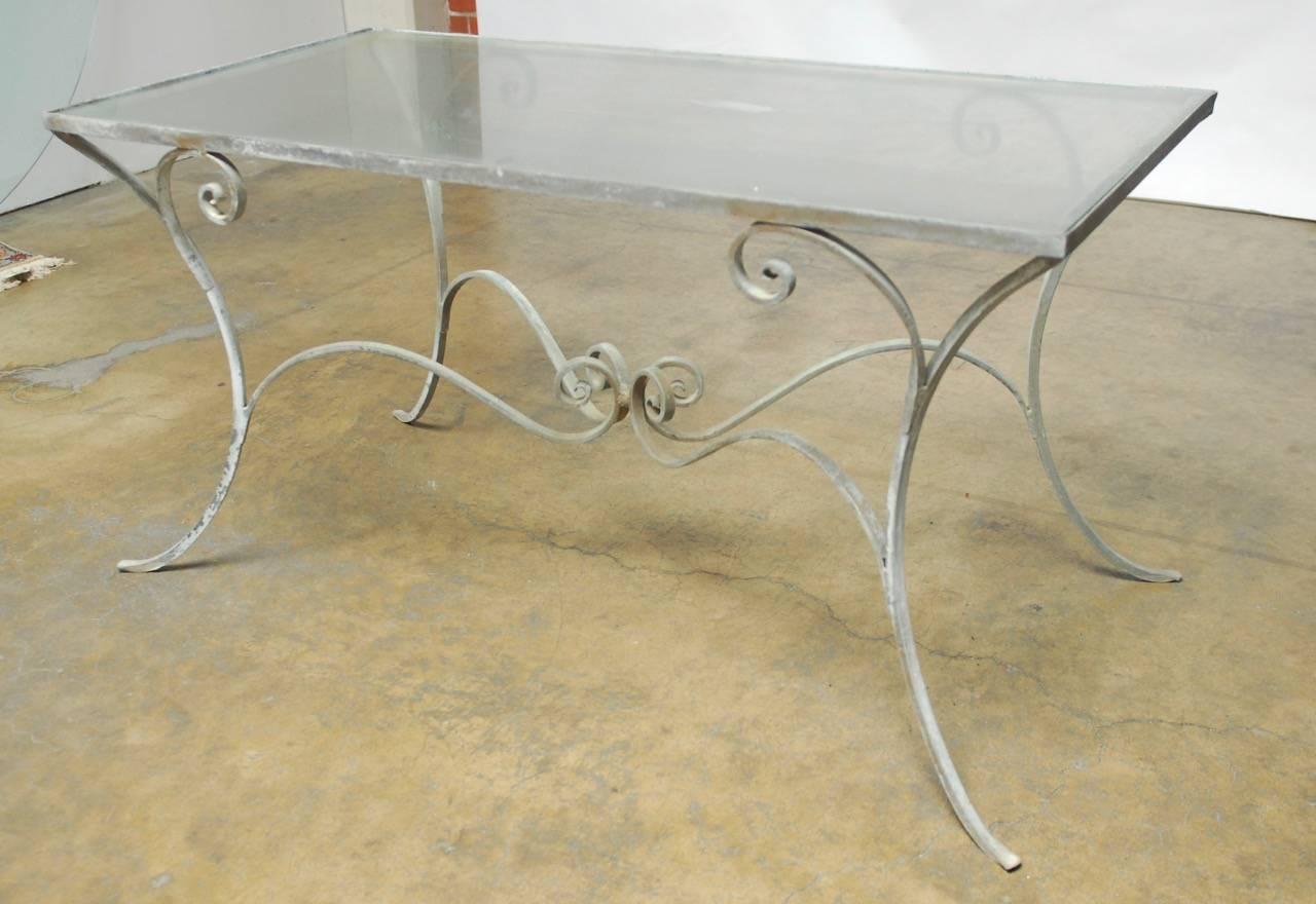 French Wrought Iron Garden Patio Dining Table In Distressed Condition In Rio Vista, CA