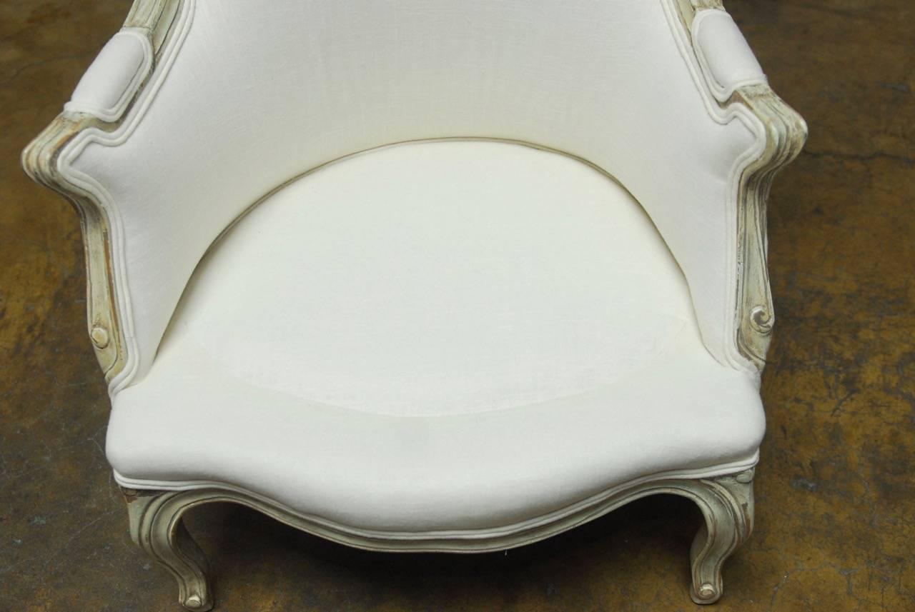 Louis XV Painted Wing Chair and Ottoman In Excellent Condition In Rio Vista, CA