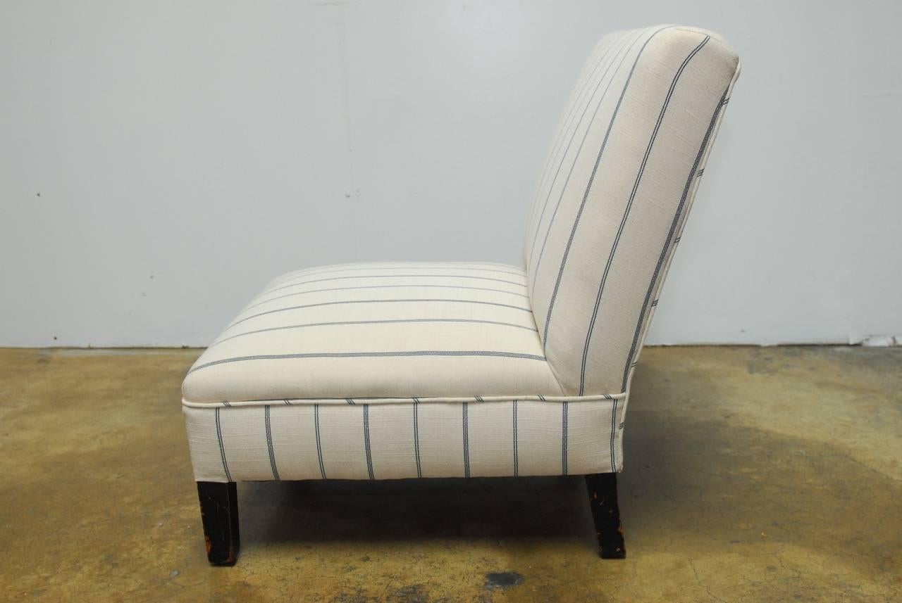 Pair of French Linen Striped Slipper Chairs In Excellent Condition In Rio Vista, CA