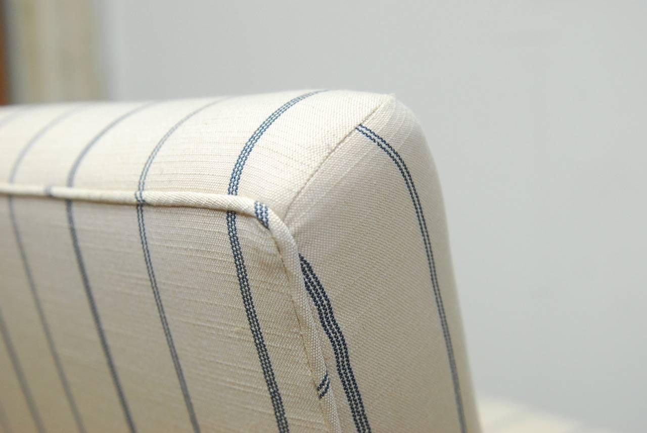 Mid-Century Modern Pair of French Linen Striped Slipper Chairs