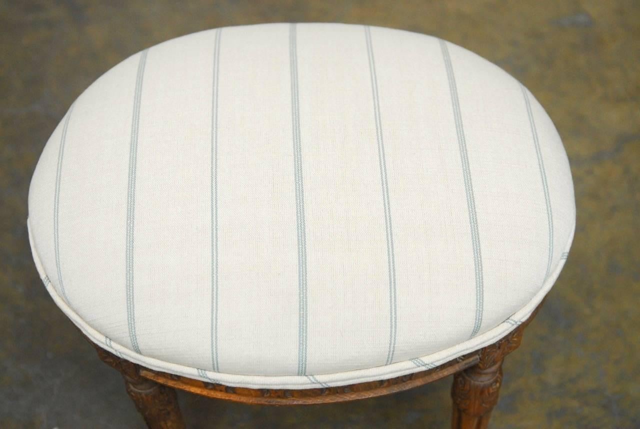 19th Century Louis XVI Oval Footstool with French Linen