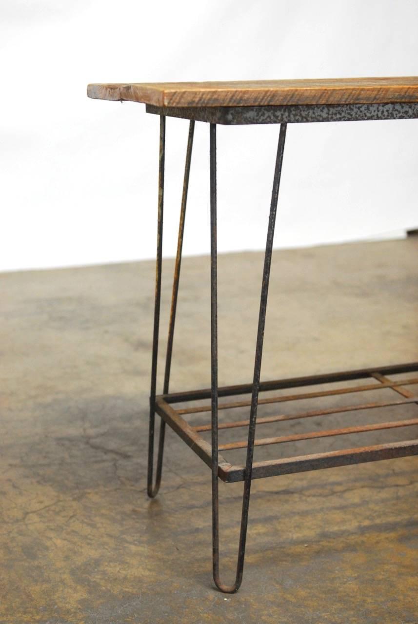 Hand-Crafted French Industrial Console Table with Hairpin Legs