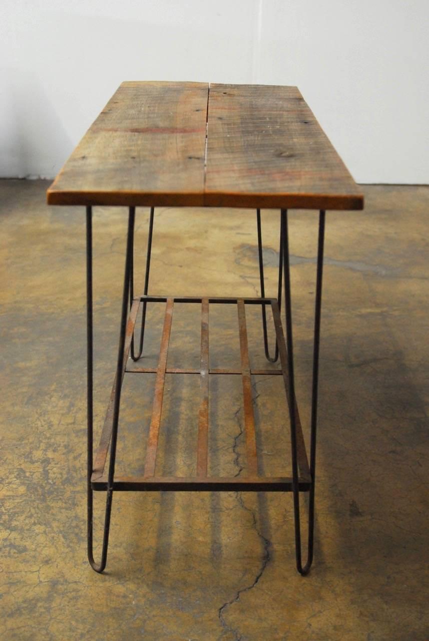 Iron French Industrial Console Table with Hairpin Legs