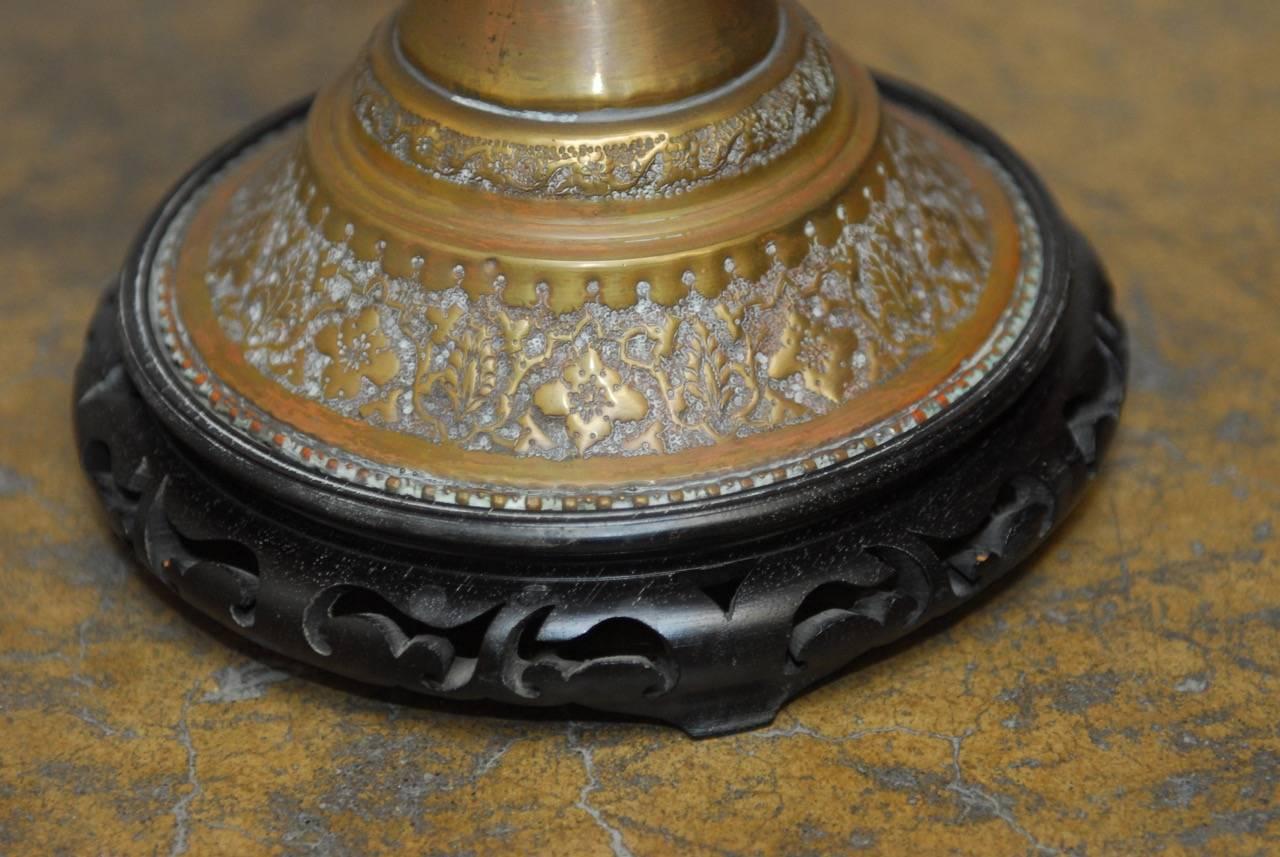 Moorish Mid-Century Persian Etched Brass Urn Table Lamp