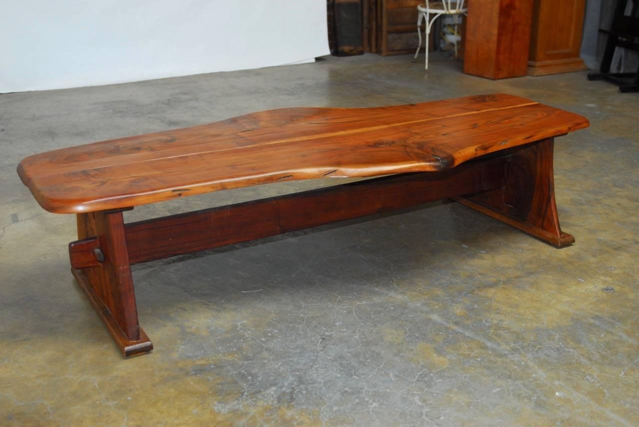 Mid-Century Modern George Nakashima Inspired Natural Edge Walnut Bench Coffee Table