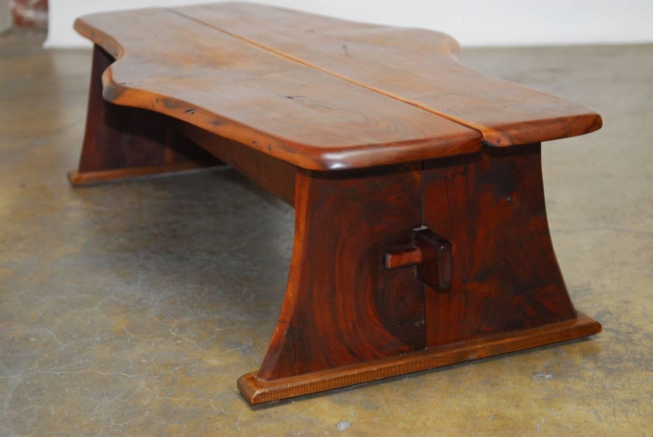 Mid-Century Modern George Nakashima Inspired Natural Edge Walnut Bench Coffee Table