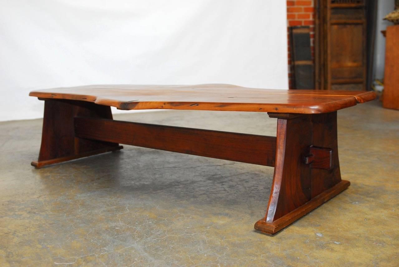 20th Century George Nakashima Inspired Natural Edge Walnut Bench Coffee Table