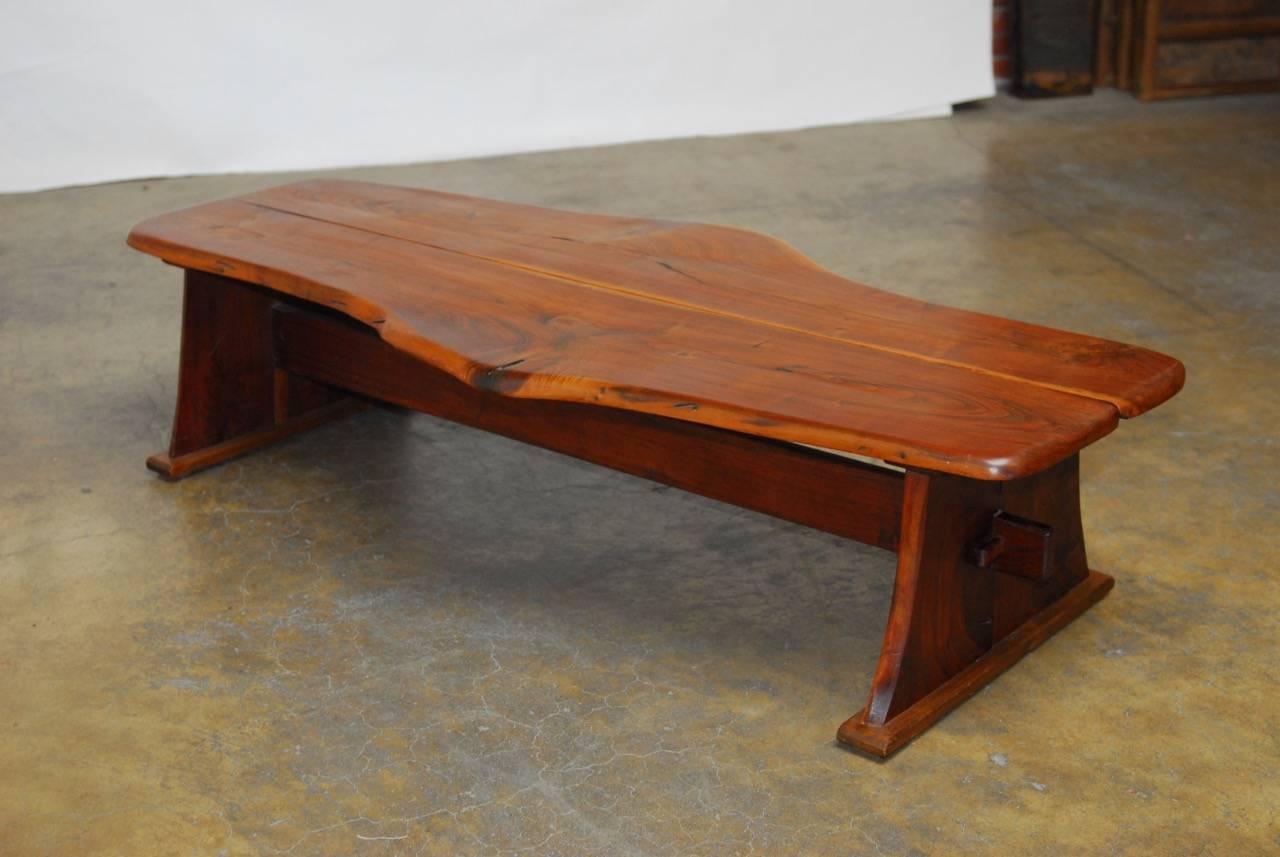 Hand-Crafted George Nakashima Inspired Natural Edge Walnut Bench Coffee Table