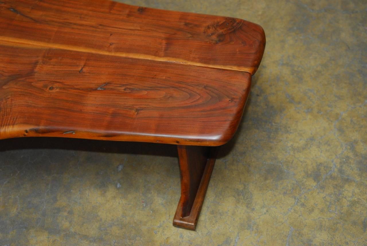 George Nakashima Inspired Natural Edge Walnut Bench Coffee Table In Good Condition In Rio Vista, CA