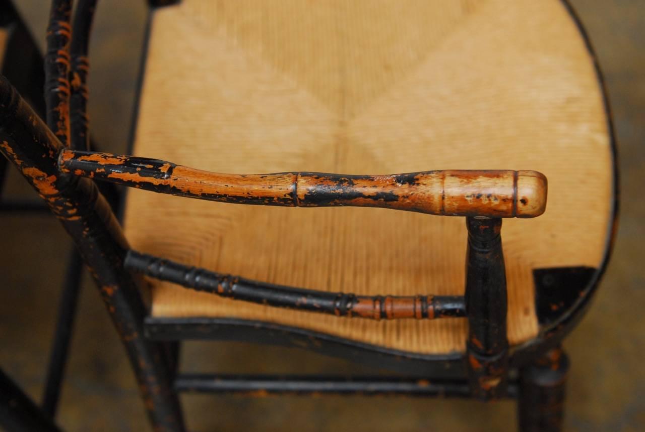 American Pair of 19th Century Faux-Bamboo Hitchcock Style Armchairs