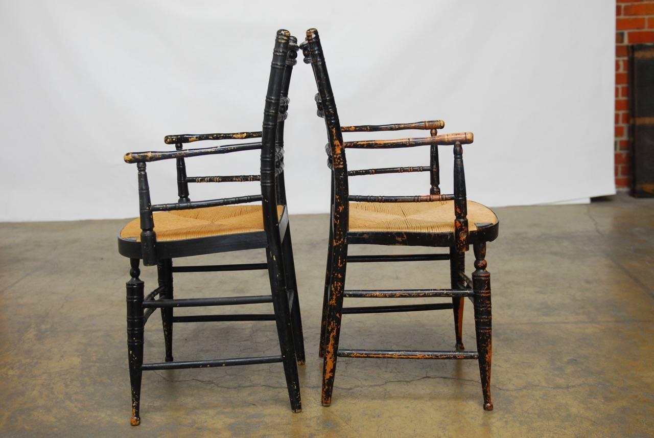 Pair of 19th Century Faux-Bamboo Hitchcock Style Armchairs In Distressed Condition In Rio Vista, CA