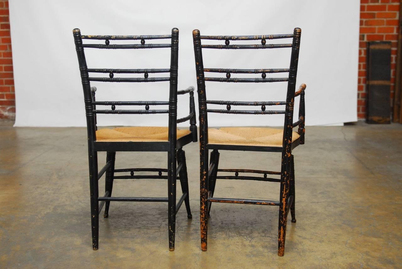 Pair of 19th Century Faux-Bamboo Hitchcock Style Armchairs 3
