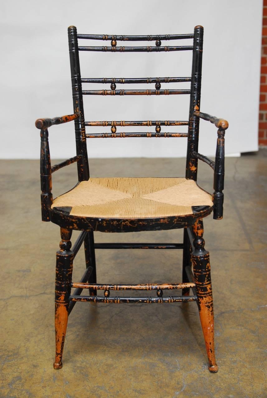 Country Pair of 19th Century Faux-Bamboo Hitchcock Style Armchairs