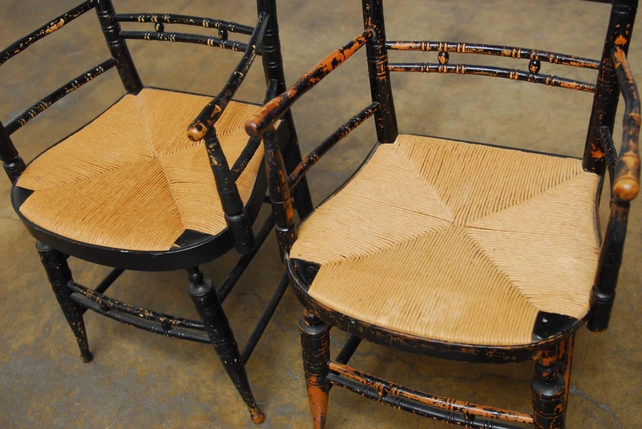 Pair of 19th Century Faux-Bamboo Hitchcock Style Armchairs 1