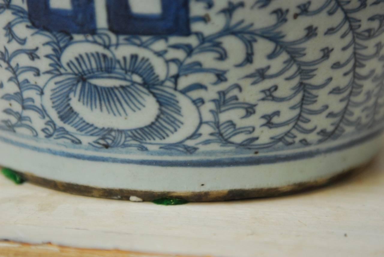 Chinese Blue and White Shuangxi Jar In Excellent Condition In Rio Vista, CA