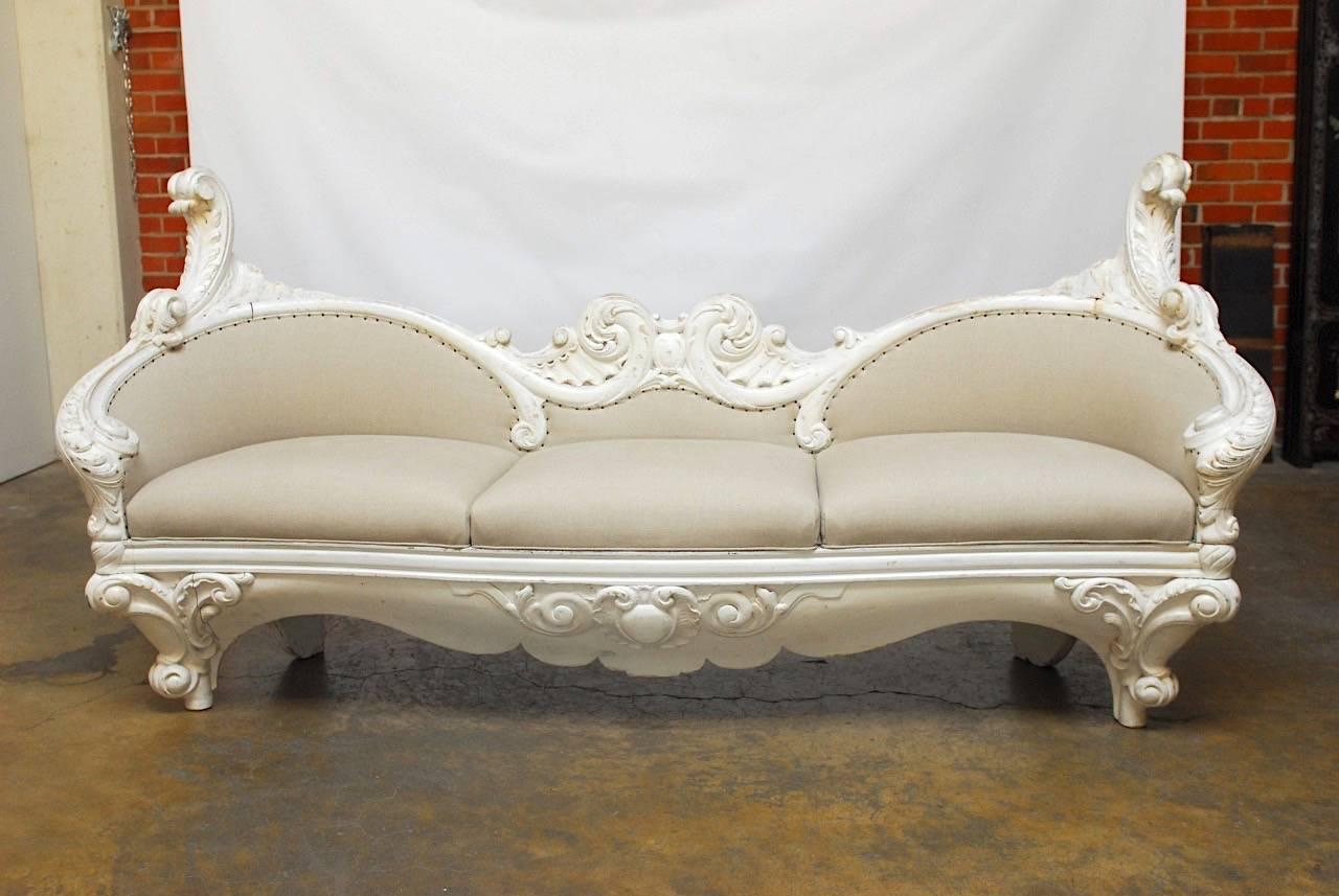 Lacquered 18th Century French Rococo Painted Sofa For Sale