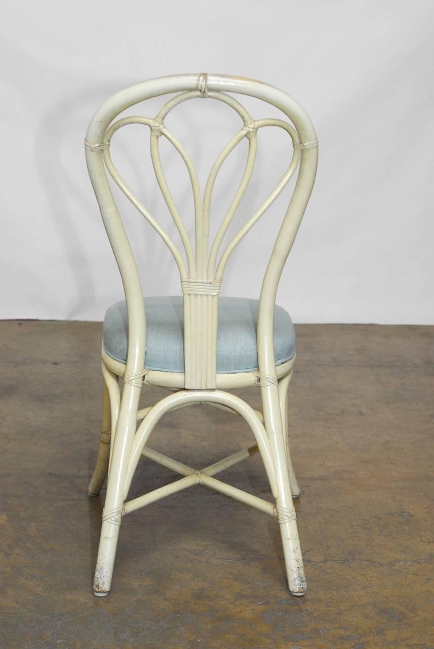Hand-Crafted Set of Four McGuire Lacquered Rattan Bistro Chairs