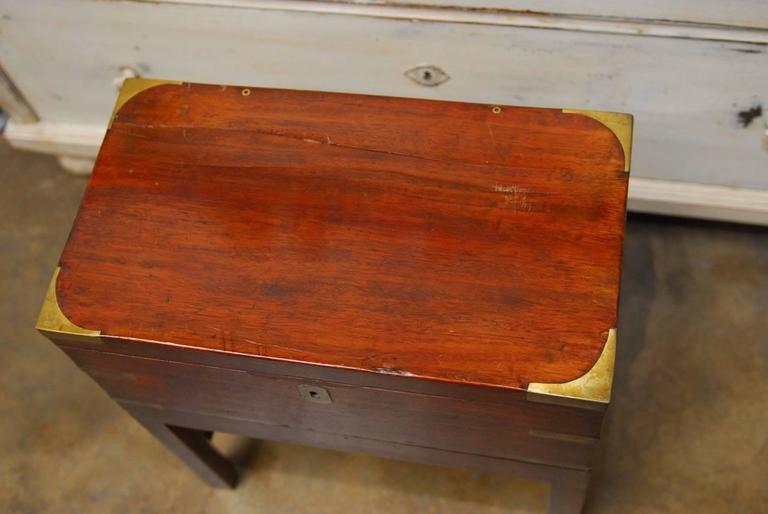 British Mahogany Officer S Campaign Lap Desk On Stand At 1stdibs