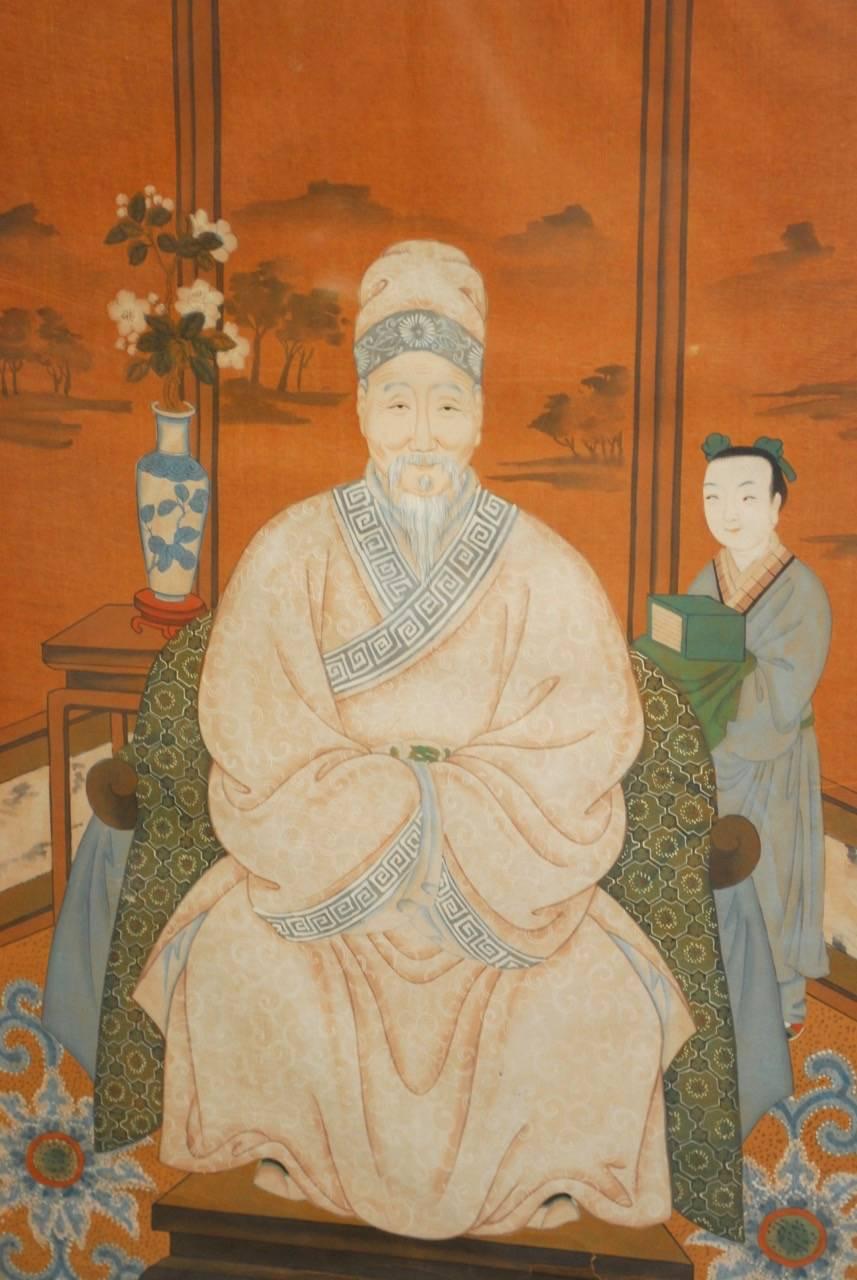 Silk Chinese Watercolor Ancestor Portrait