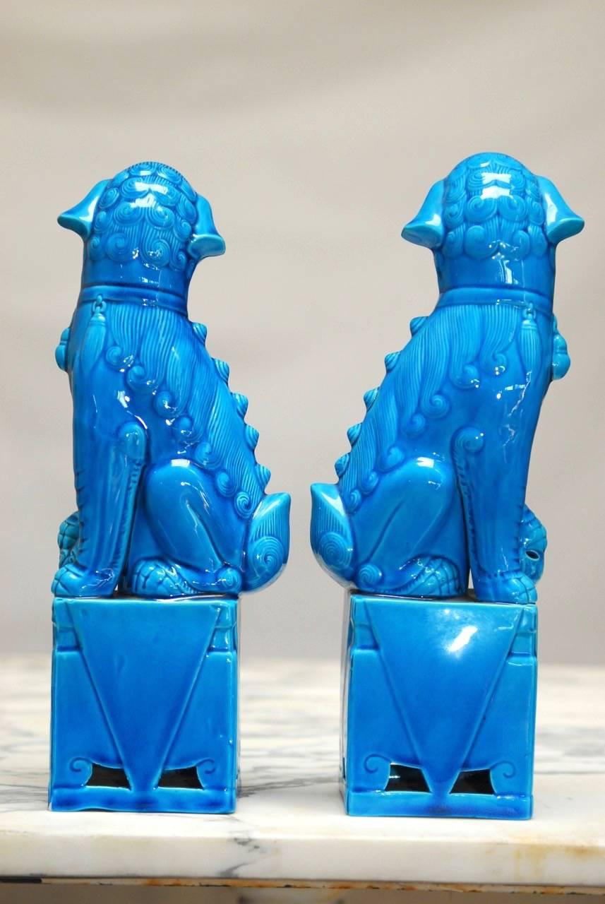 Chinese Export Pair of Chinese Turquoise Glazed Foo Dogs