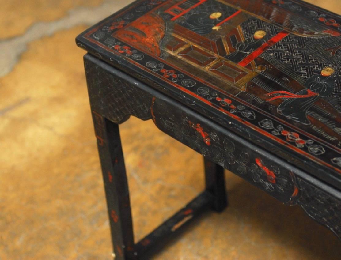 Wood Pair of Chinese Coromandel Style Lacquered Tables